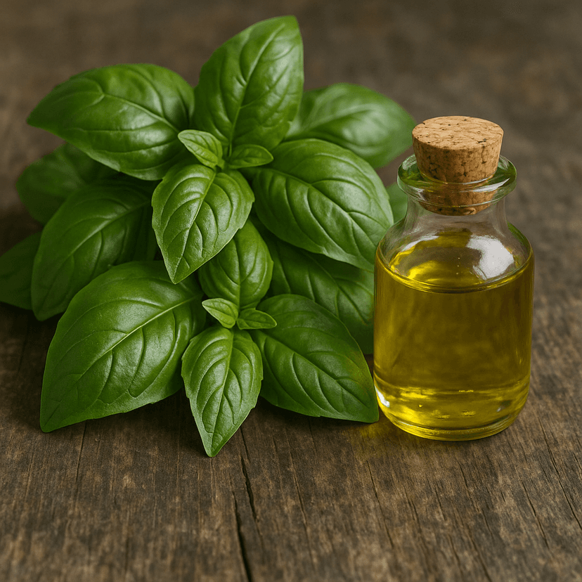 Essential oil bottle on a white cloth